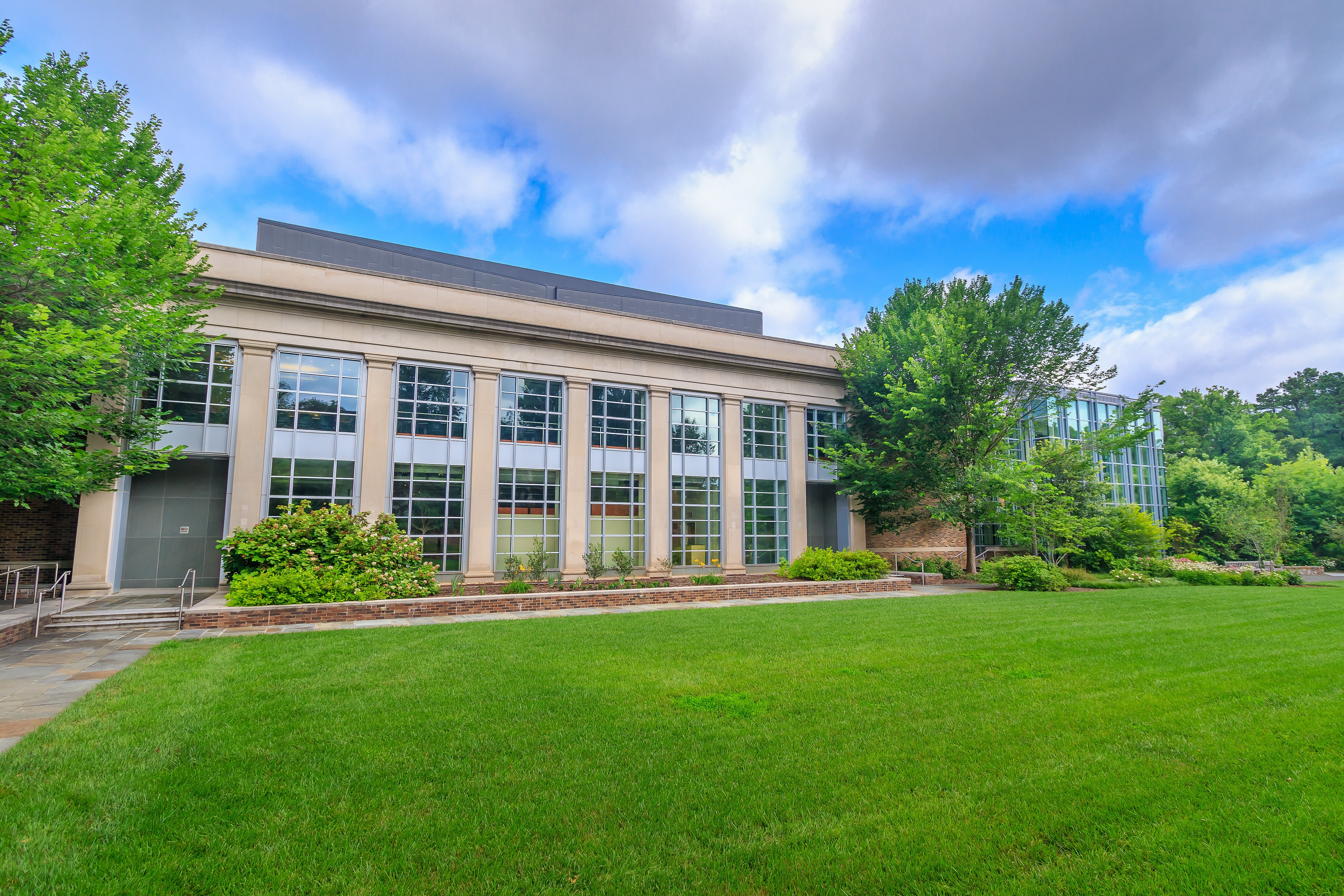 commercial building with grassy landscape